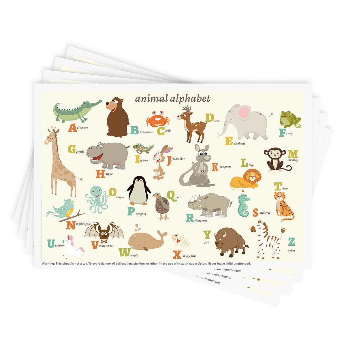 Babebay animal alphabet disposable placemats in use on table for mess-free meals