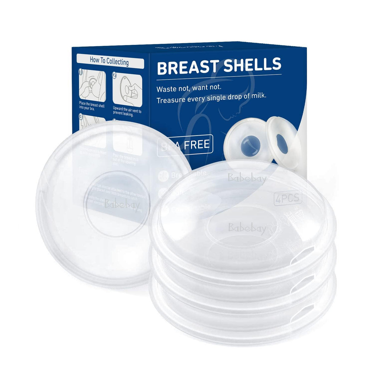 Babebay Breast Shells on table, soft silicone milk collectors for light leaks.