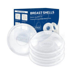 Babebay Breast Shells on table, soft silicone milk collectors for light leaks.