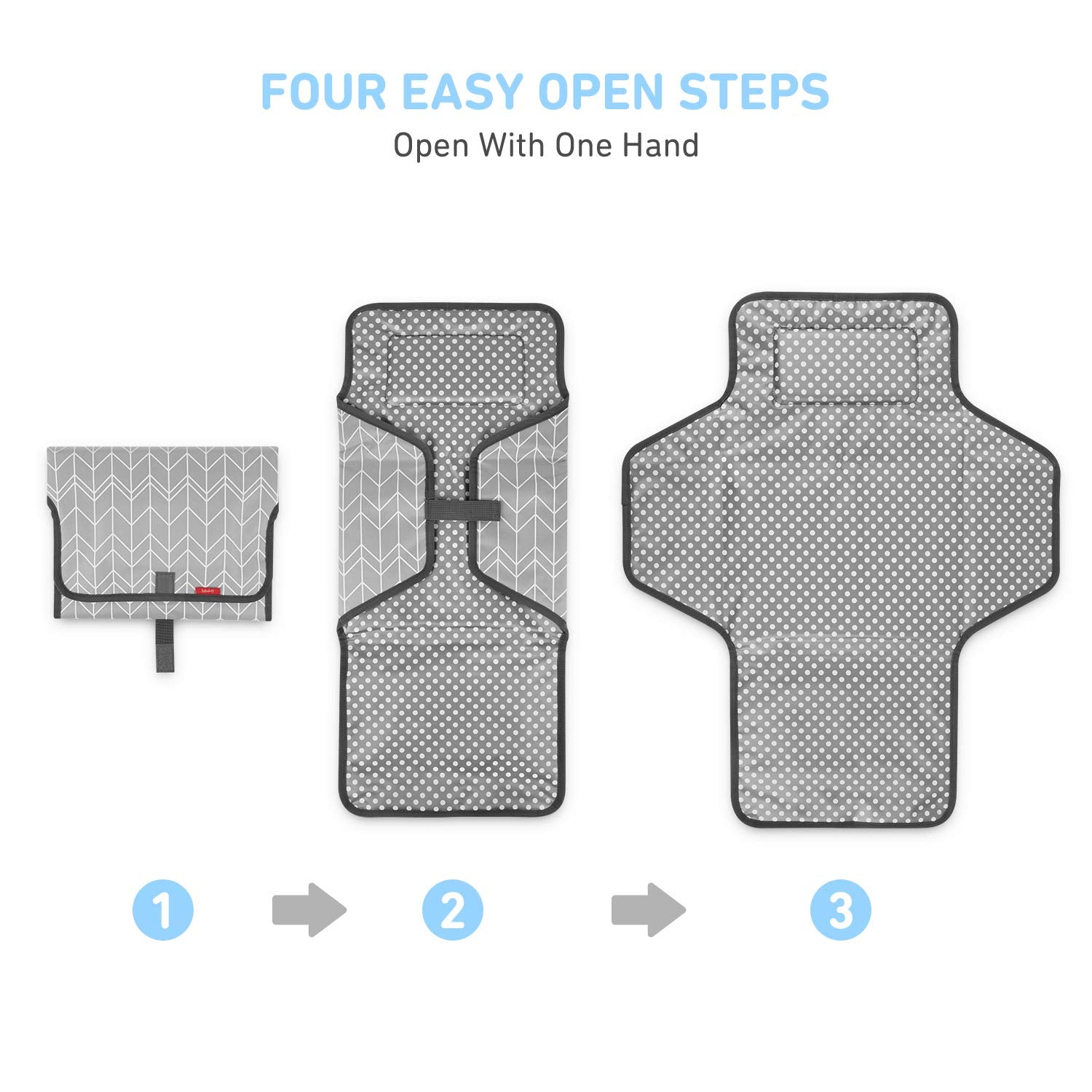 Babebay changing pad designed for one-handed use with a diaper clutch strip.