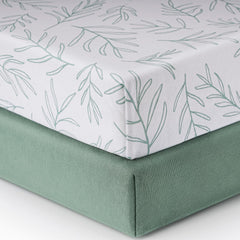 Babebay sage green fitted crib sheet in soft jersey cotton for gentle sleep.