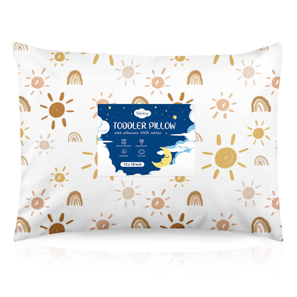 Babebay toddler pillow with sunshine rainbow pattern for cheerful napping.