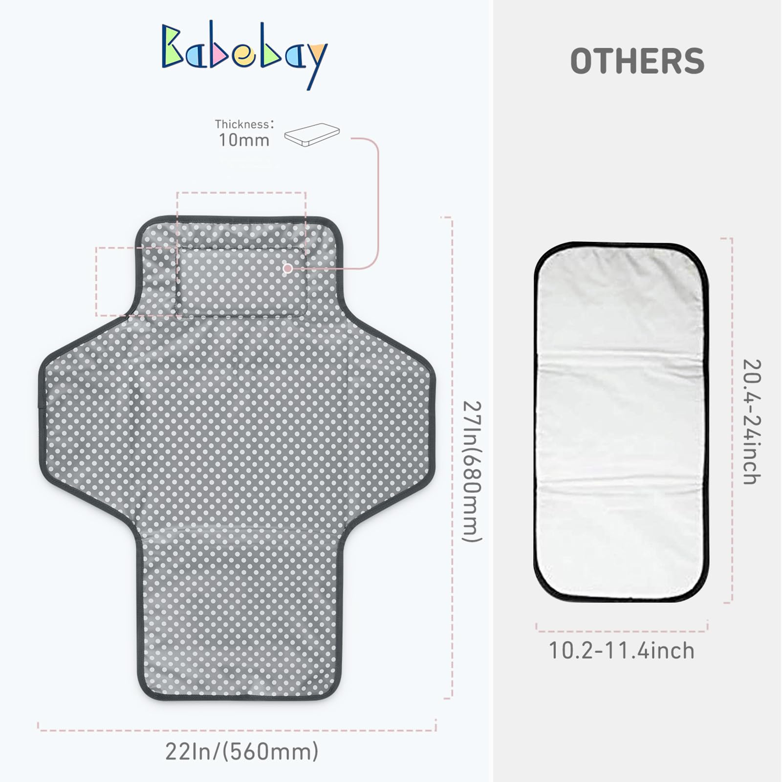 Babebay travel changing station with soft pillow provides comfortable diaper duty