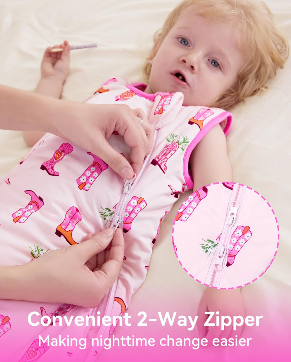 Babee Reshinee 1.0 TOG bamboo sleep sack keeps baby comfortable in temperate rooms.