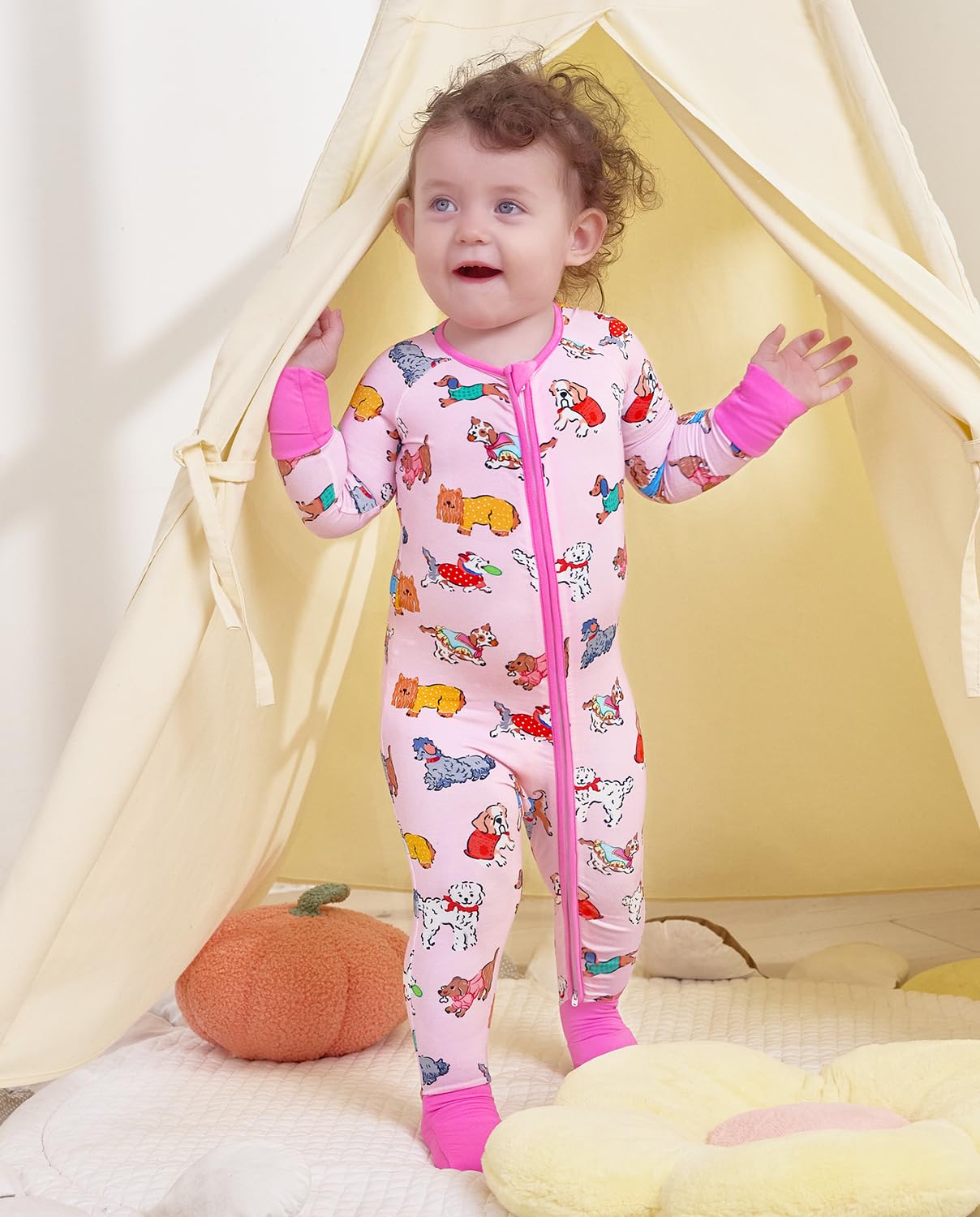 Two-way zipper design enables quick diaper changes during night-time routines.