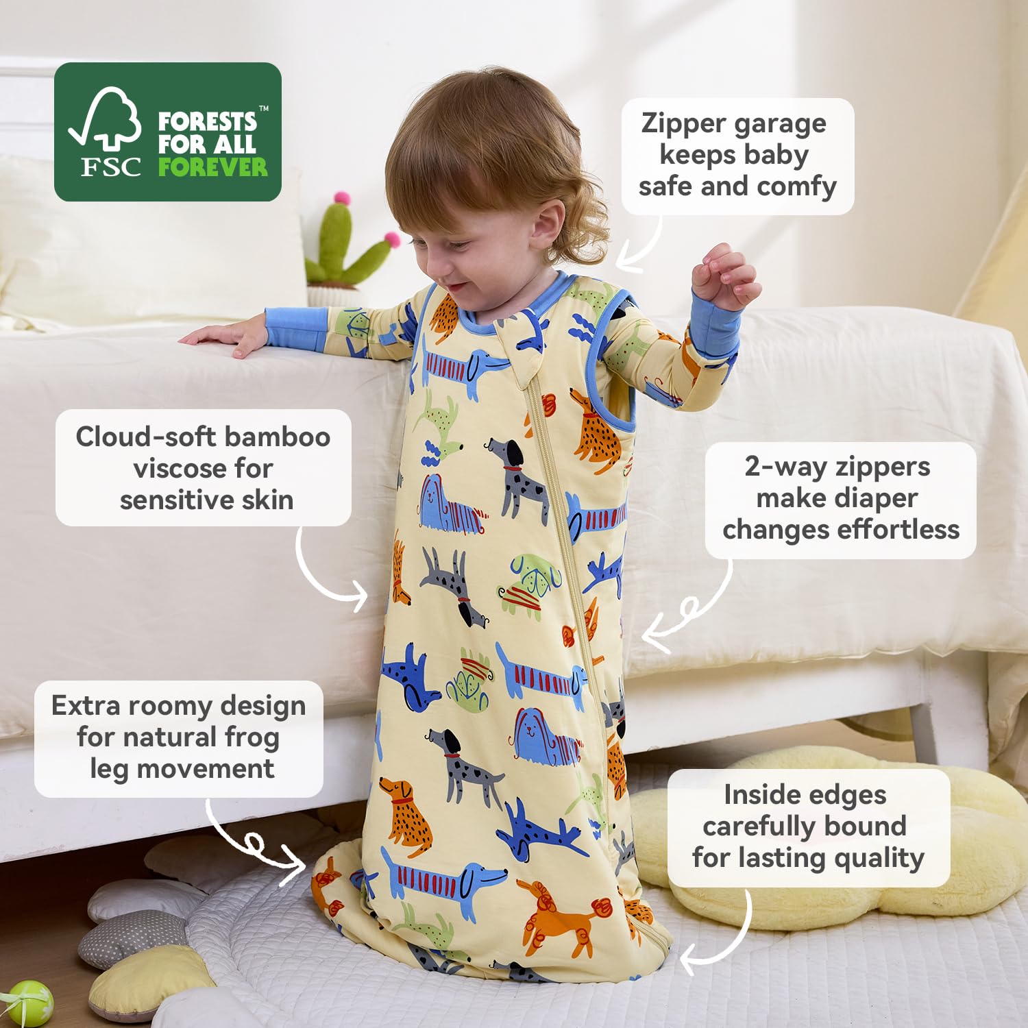Babee Reshinee sleep sack with enclosed seams protects delicate skin.