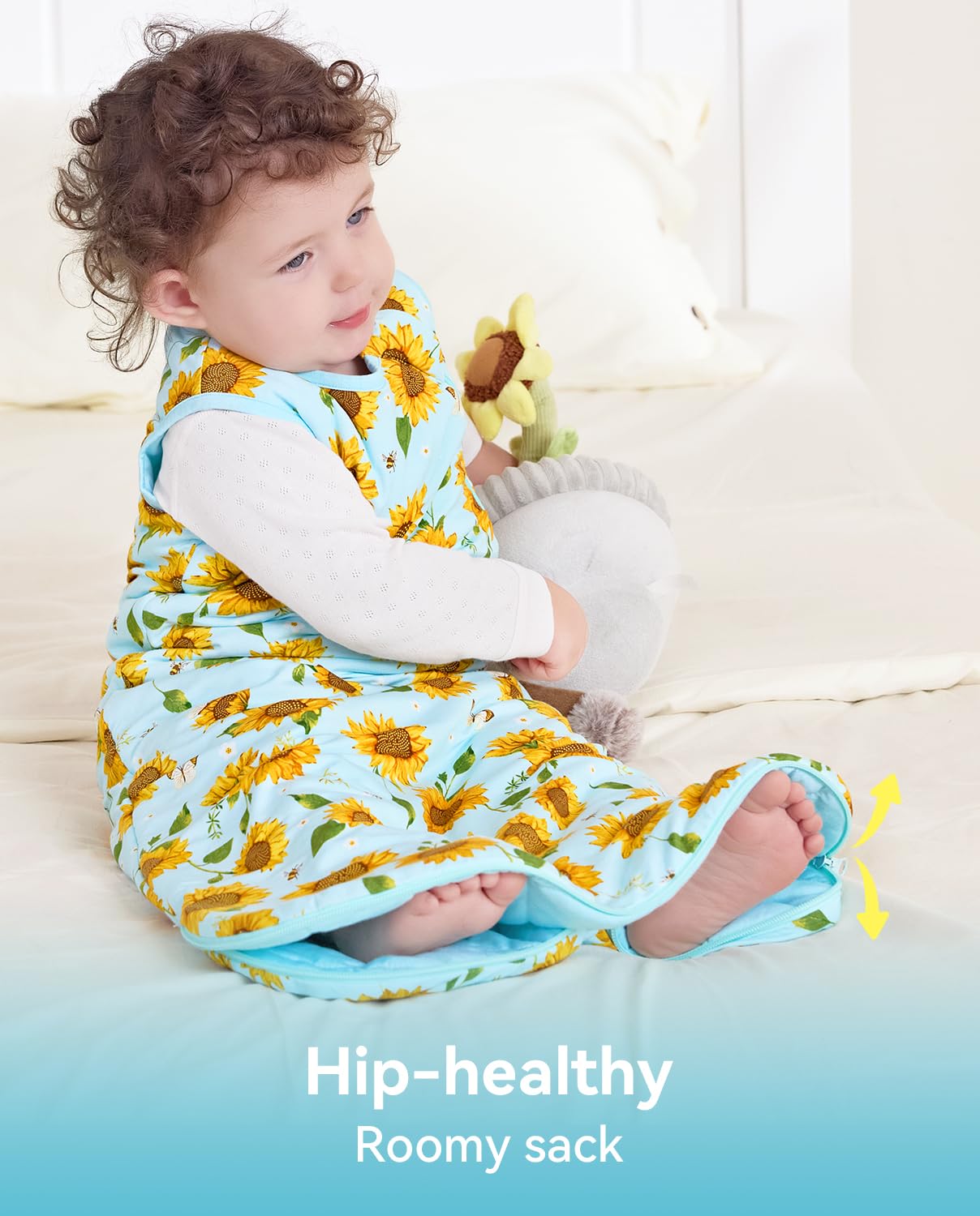 Babee Reshinee sleep sack two-way zipper for easy diaper changes.