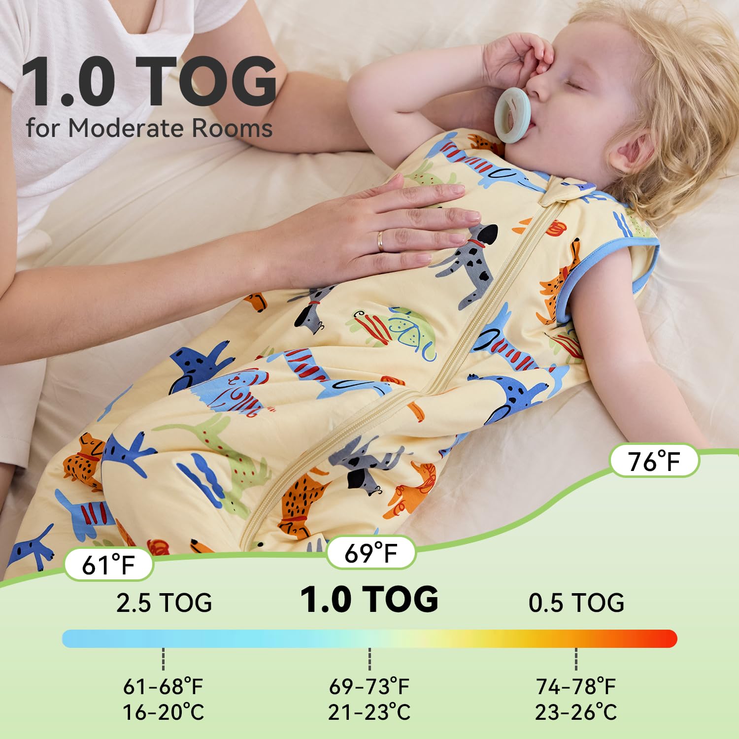 Babee Reshinee two-way zipper sleep sack enables easy night-time changes.