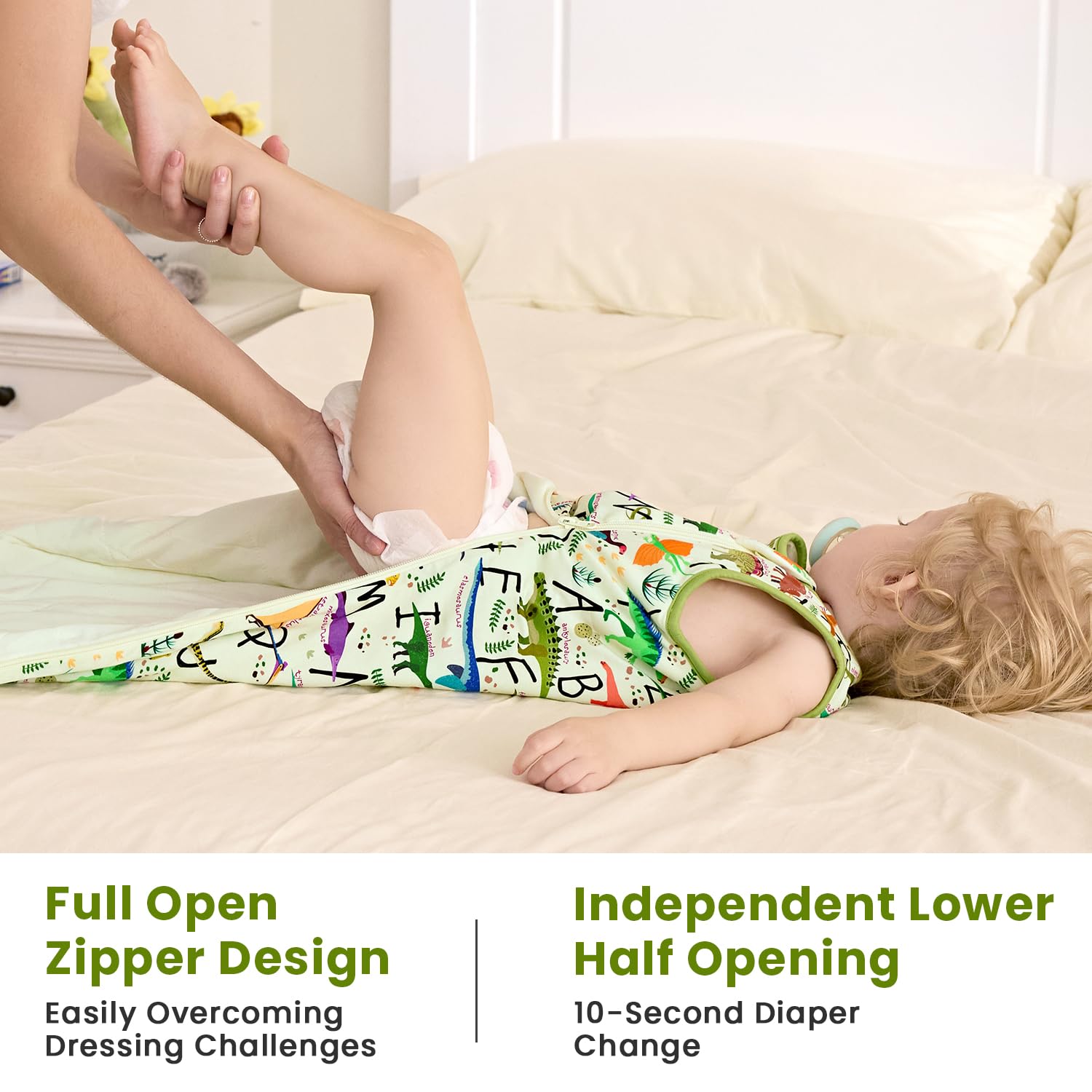 Two-way zipper design for easy night changes and safe removal