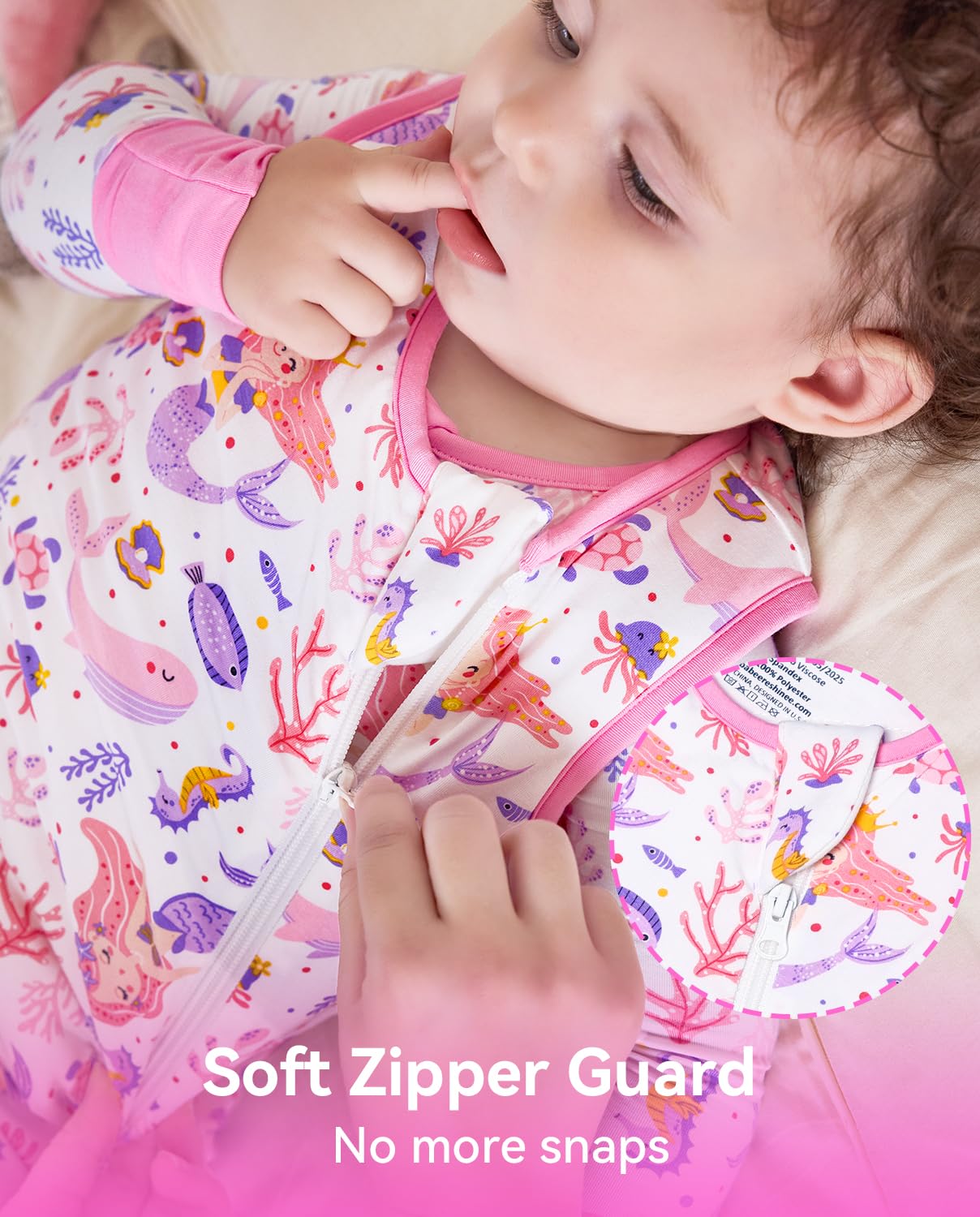 Babee Reshinee sleep sack grows from XS to L (0-36 months).