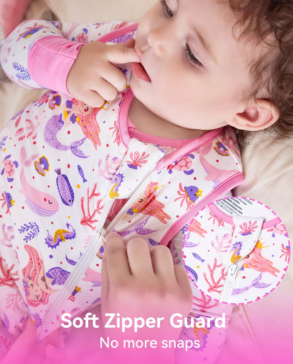 Babee Reshinee sleep sack grows from XS to L (0-36 months).