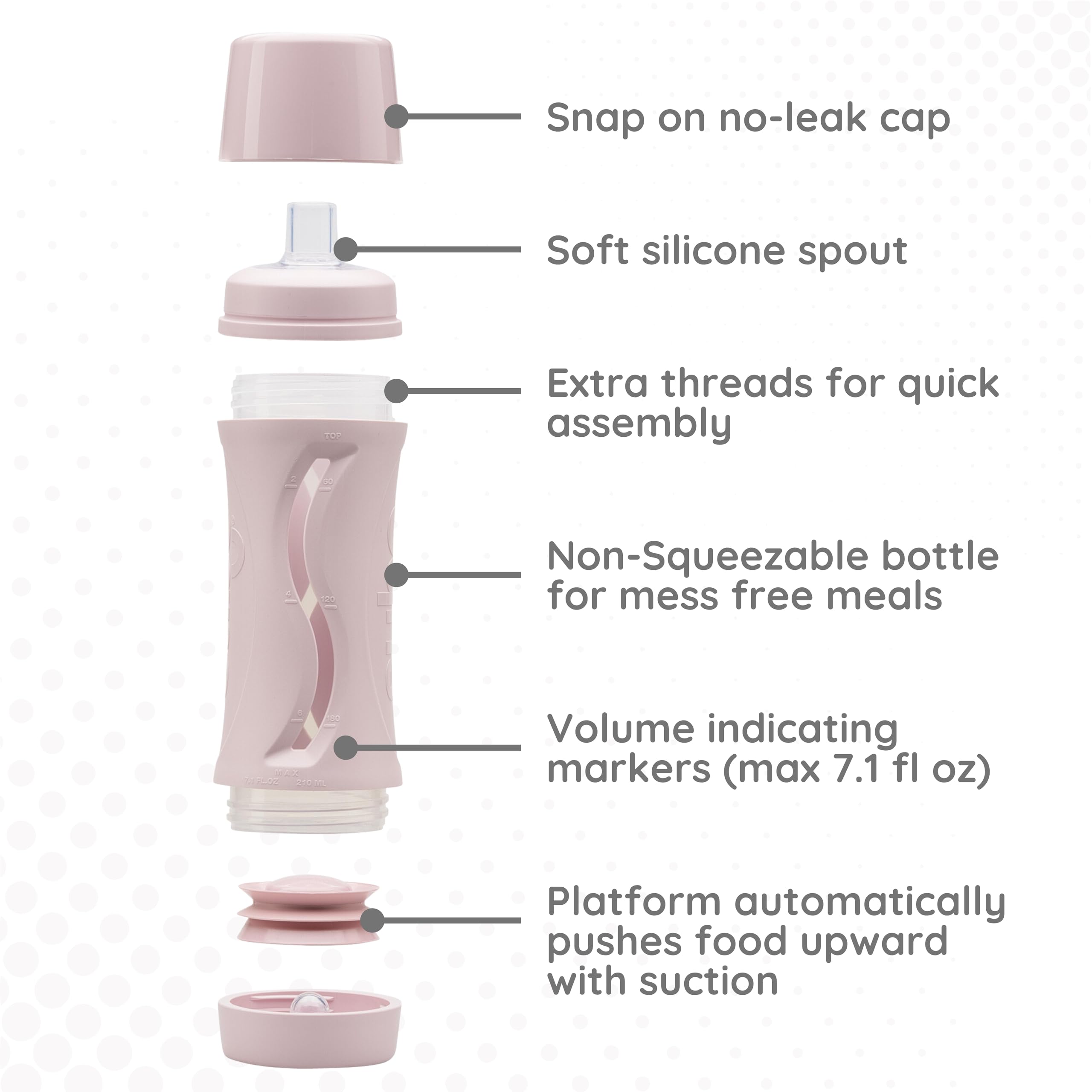Babeehive Subo bottle features soft silicone spout for gentle sipping.