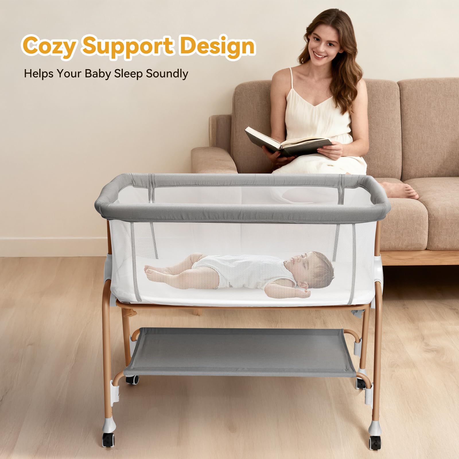 Babehop height-adjustable design aligns perfectly with beds