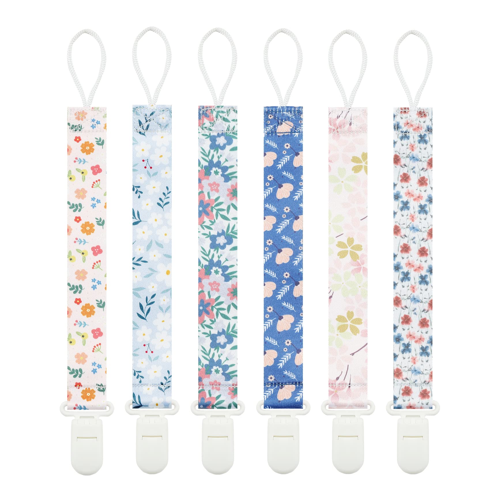 Babeine Floral Pacifier Clip pattern 1 secures a pacifier to clothes for mess-free outings.