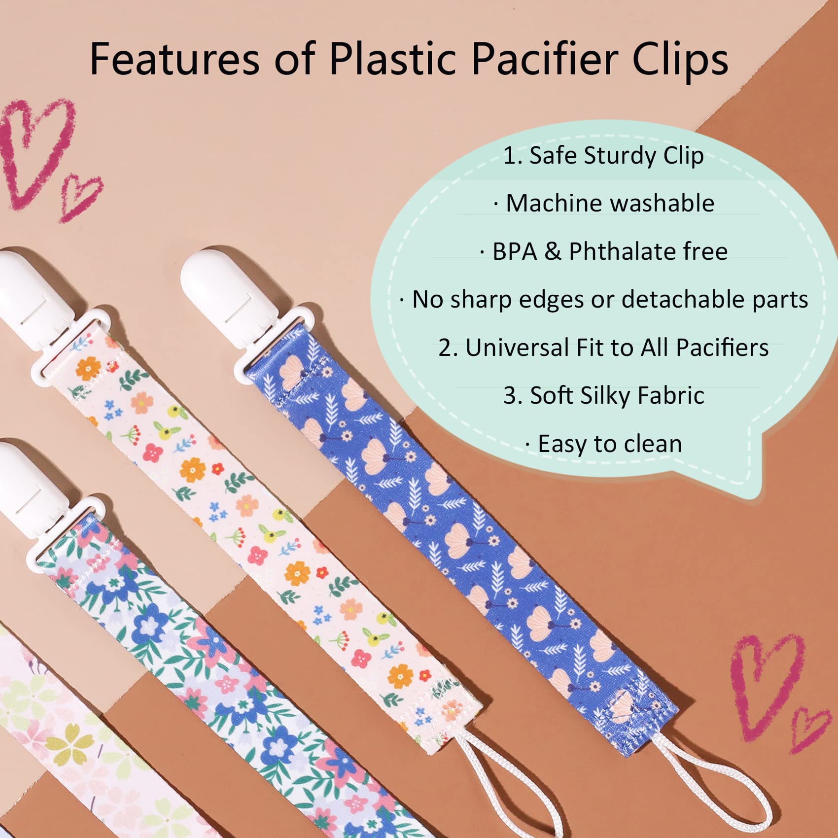 Babeine Floral Pacifier Clip pattern 2 keeps baby's pacifier handy and clean.