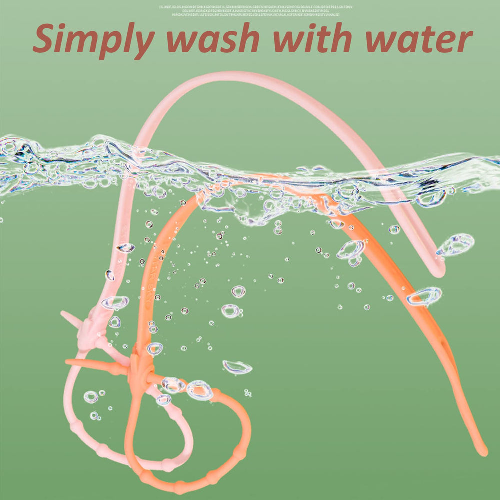 Babeine silicone straps in pink for easy access during meals.