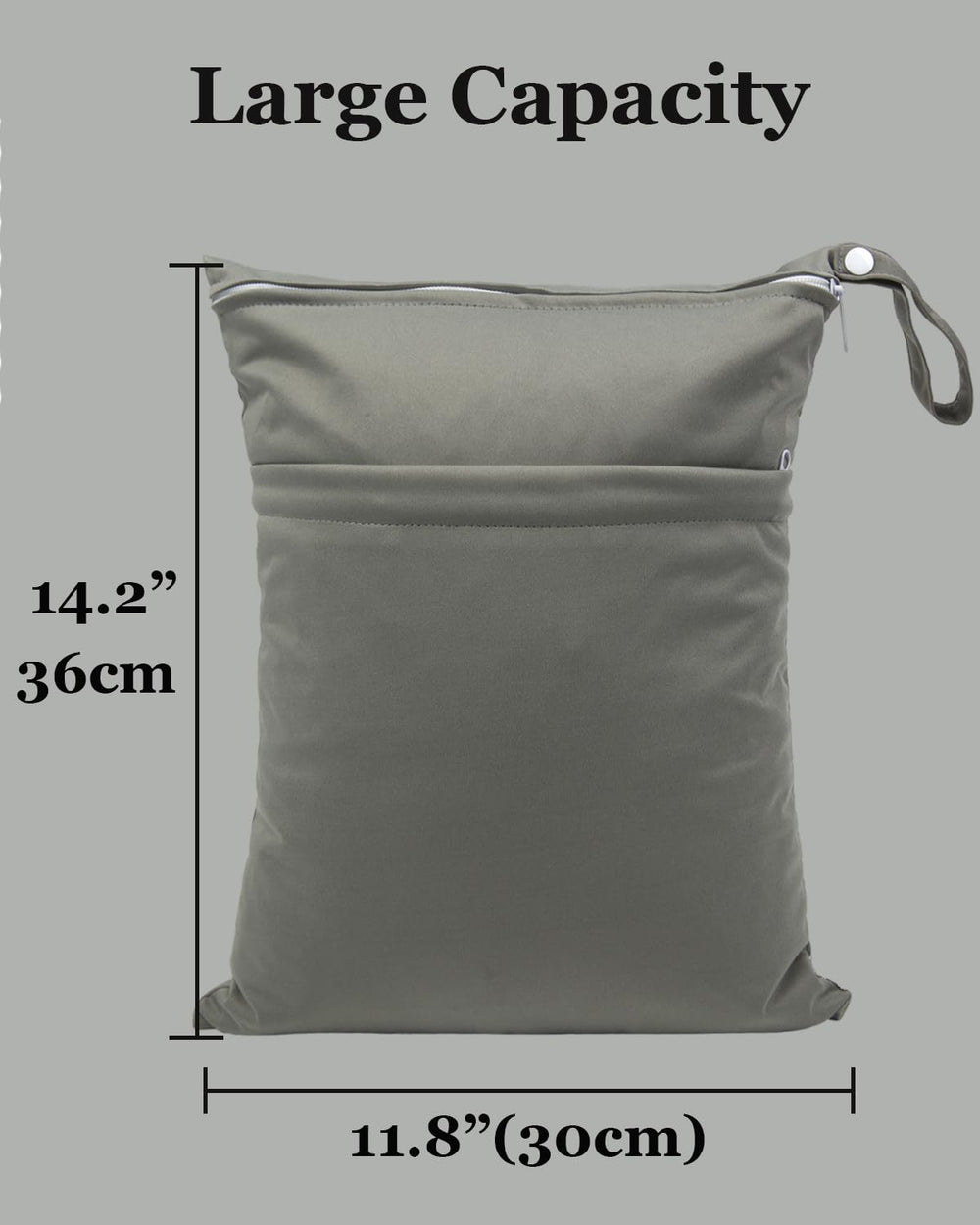 Two-compartment design keeps wet and dry items organized.