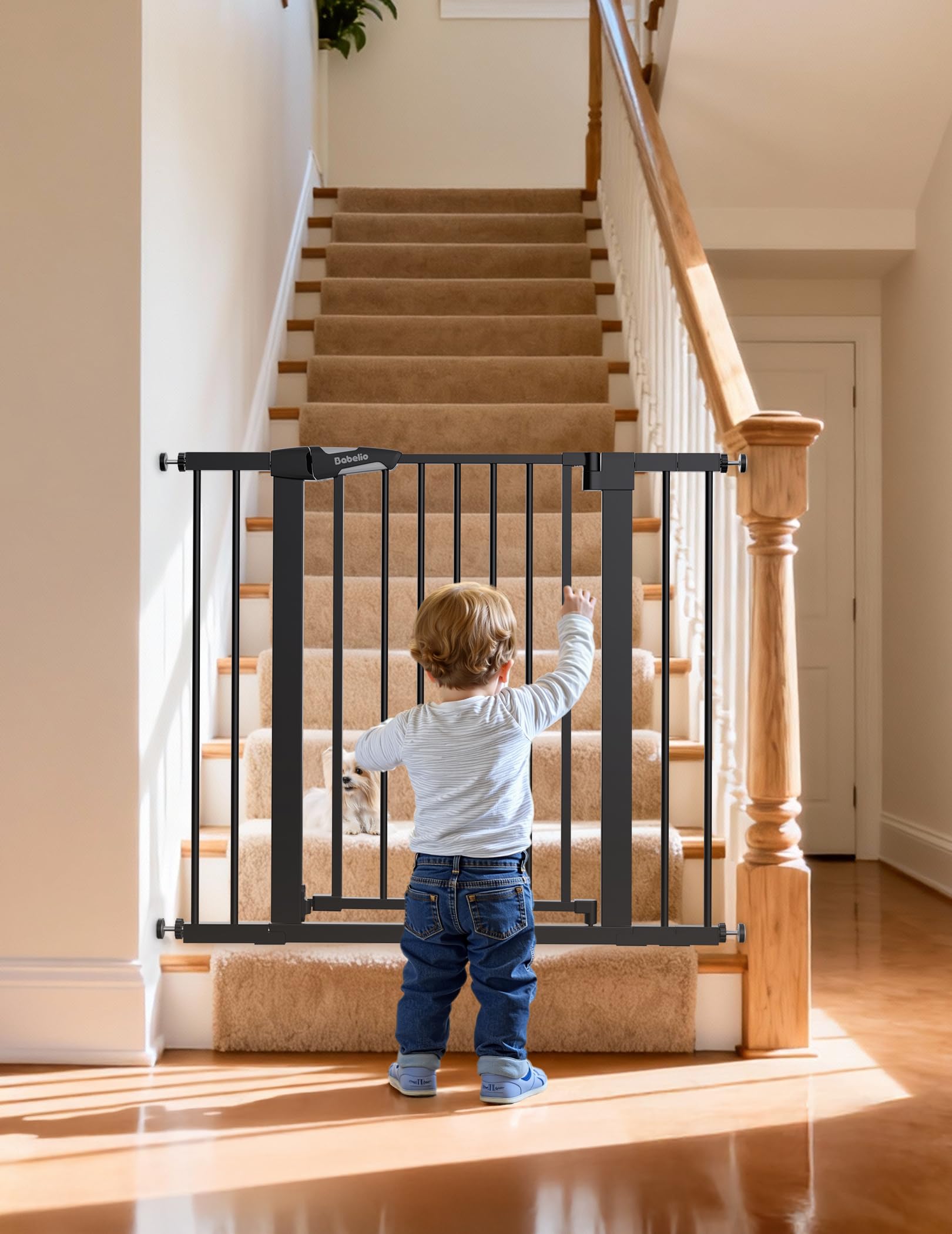 BABELIO adjustable width gate 26 to 40 inches shown fitting a doorway.