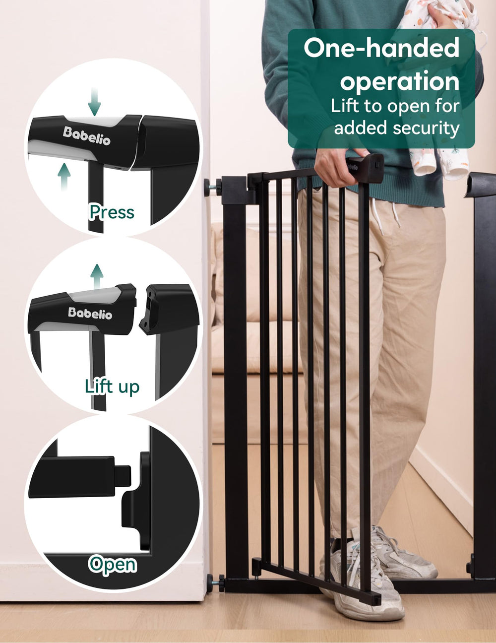 BABELIO 36-inch gate built with all-steel construction for durability.