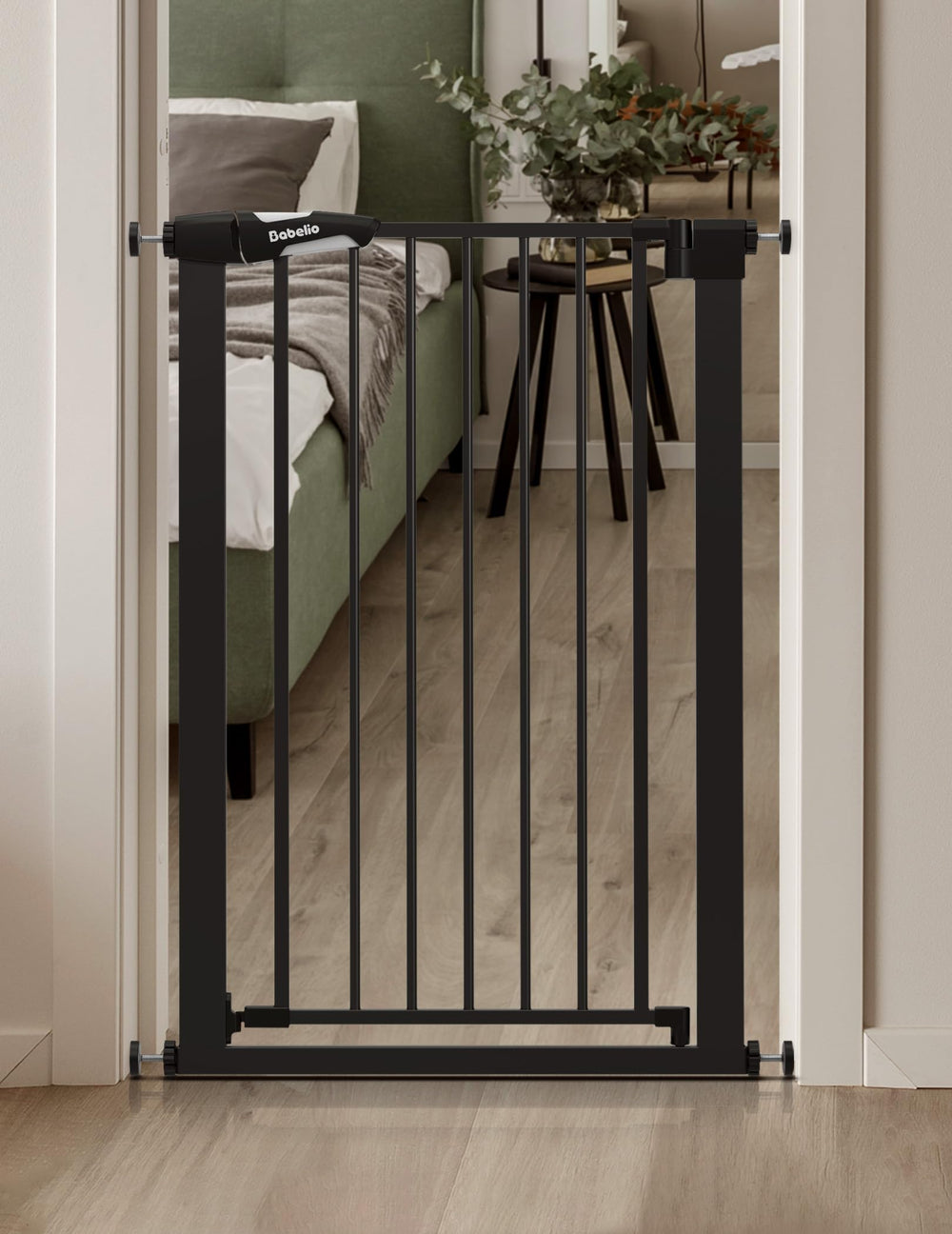 BABELIO 36-inch gate in matte black finish complements home decor.
