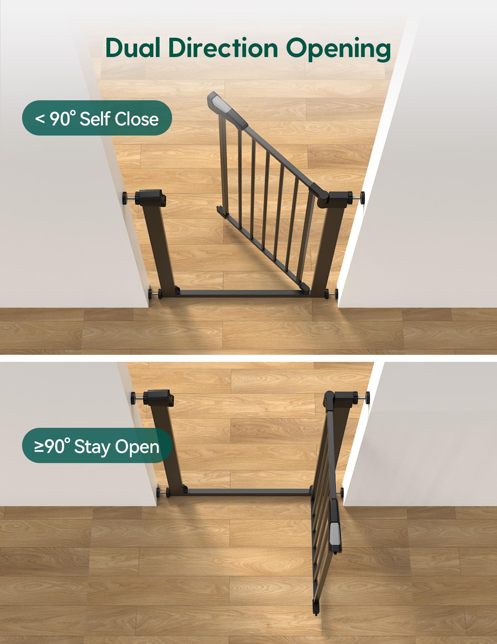 BABELIO 36-inch gate with wall protectors shielding walls from impact.