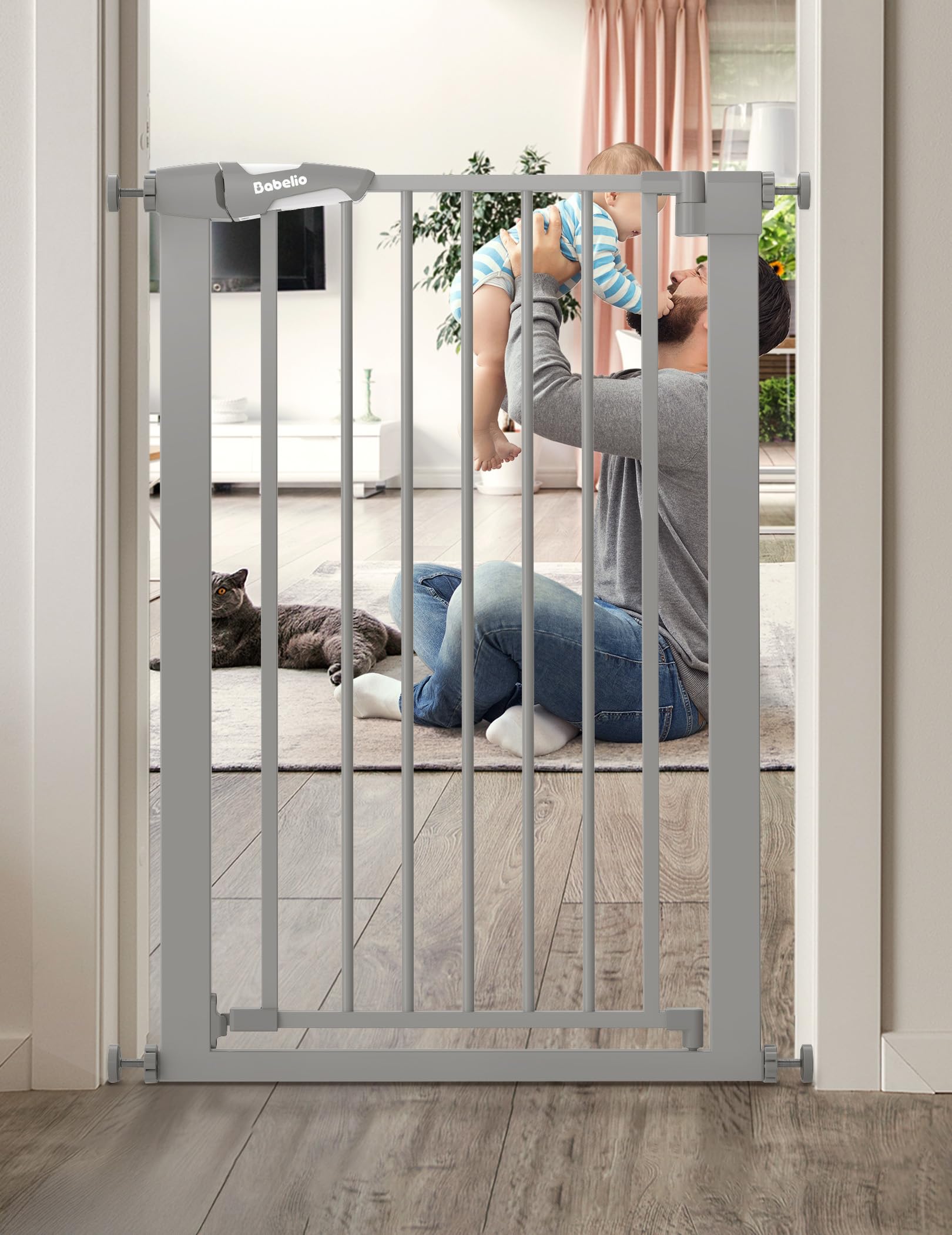 BABELIO 36-inch tall narrow gate seen from side view, ideal for stair openings