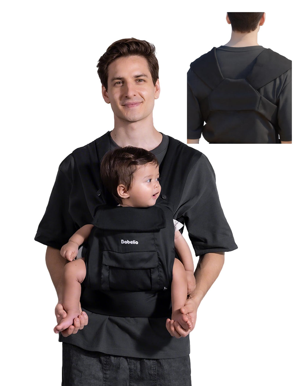 BABELIO baby carrier with ergonomic hip position promotes healthy posture during outings.