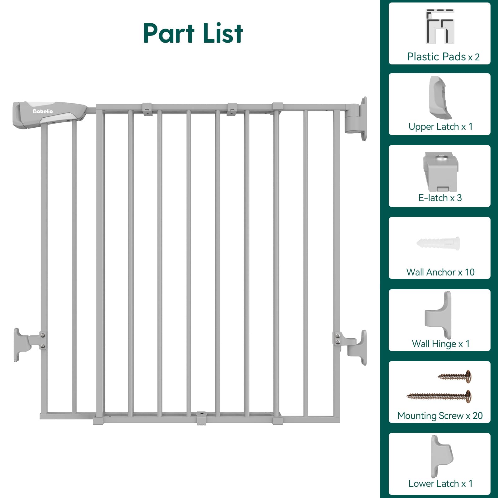 BABELIO gate uses reinforced carbon steel for durable home use.
