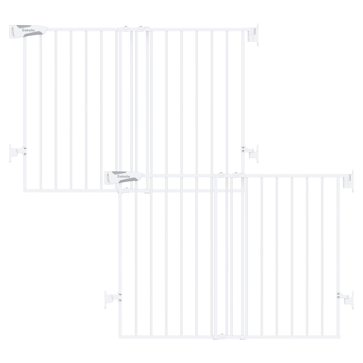 Babelio Baby Gate assembled for stairs and doorways, adjustable width for flexible safety.