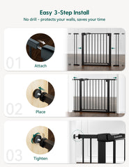 BABELIO baby gate auto-close for hands-free passage.