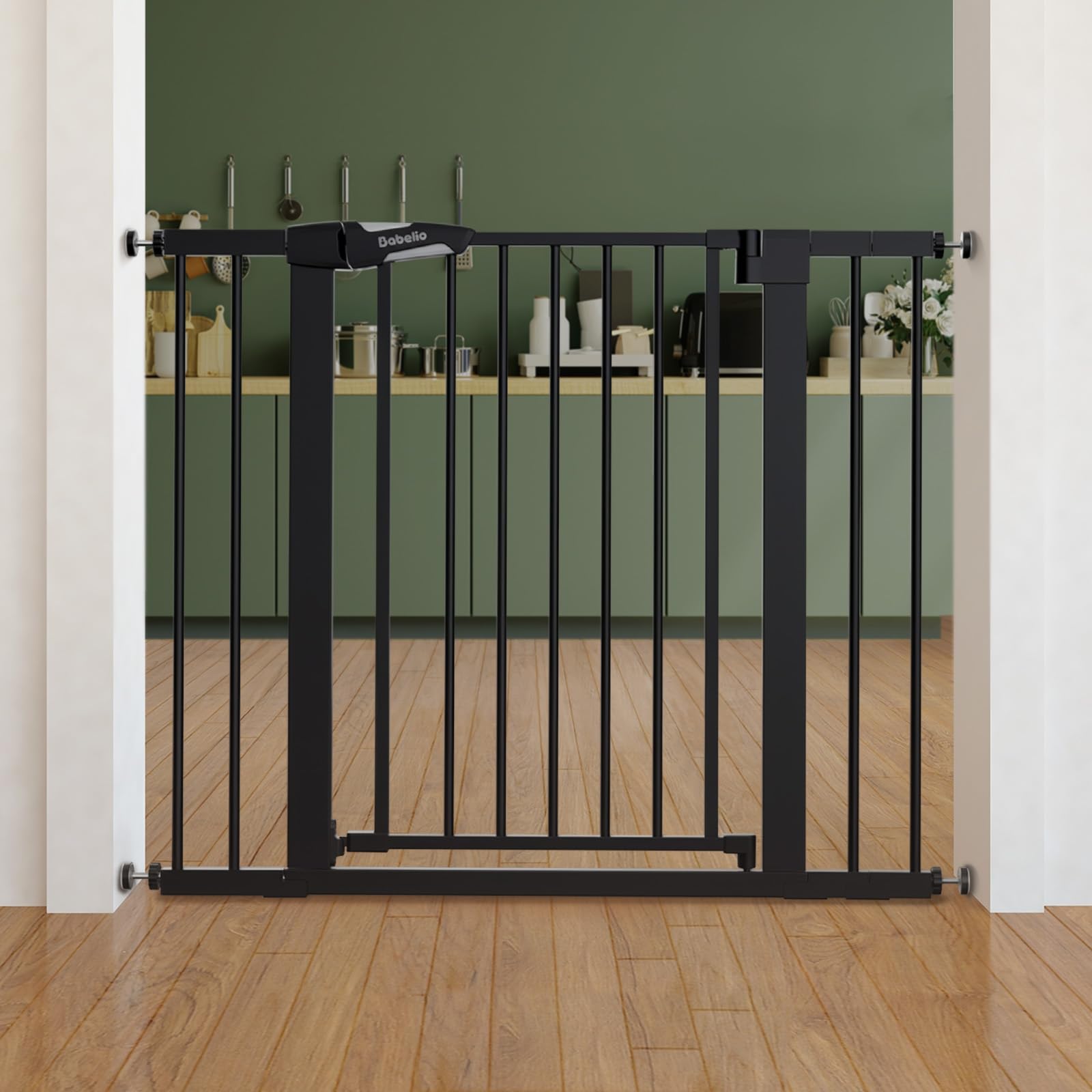 BABELIO Baby Gate fits doorways and stairs from 26 to 40 inches for flexible safety.