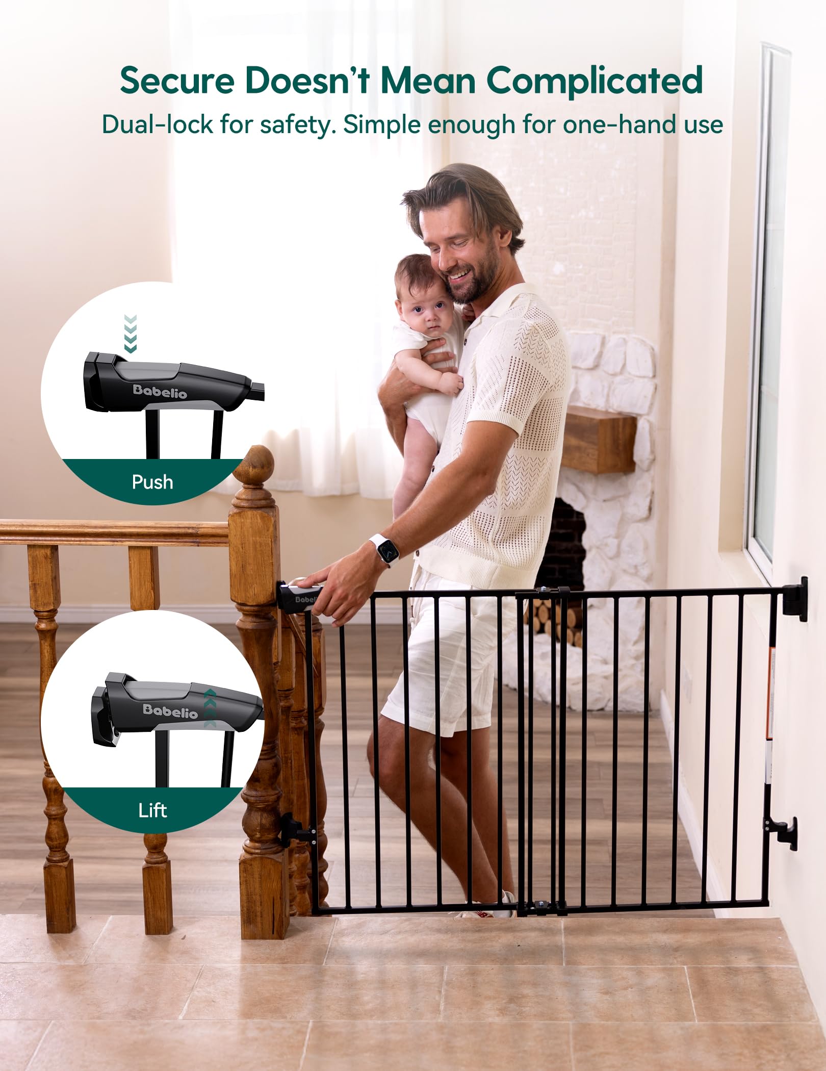 BABELIO all-steel gate with double-lock for safety and durability.