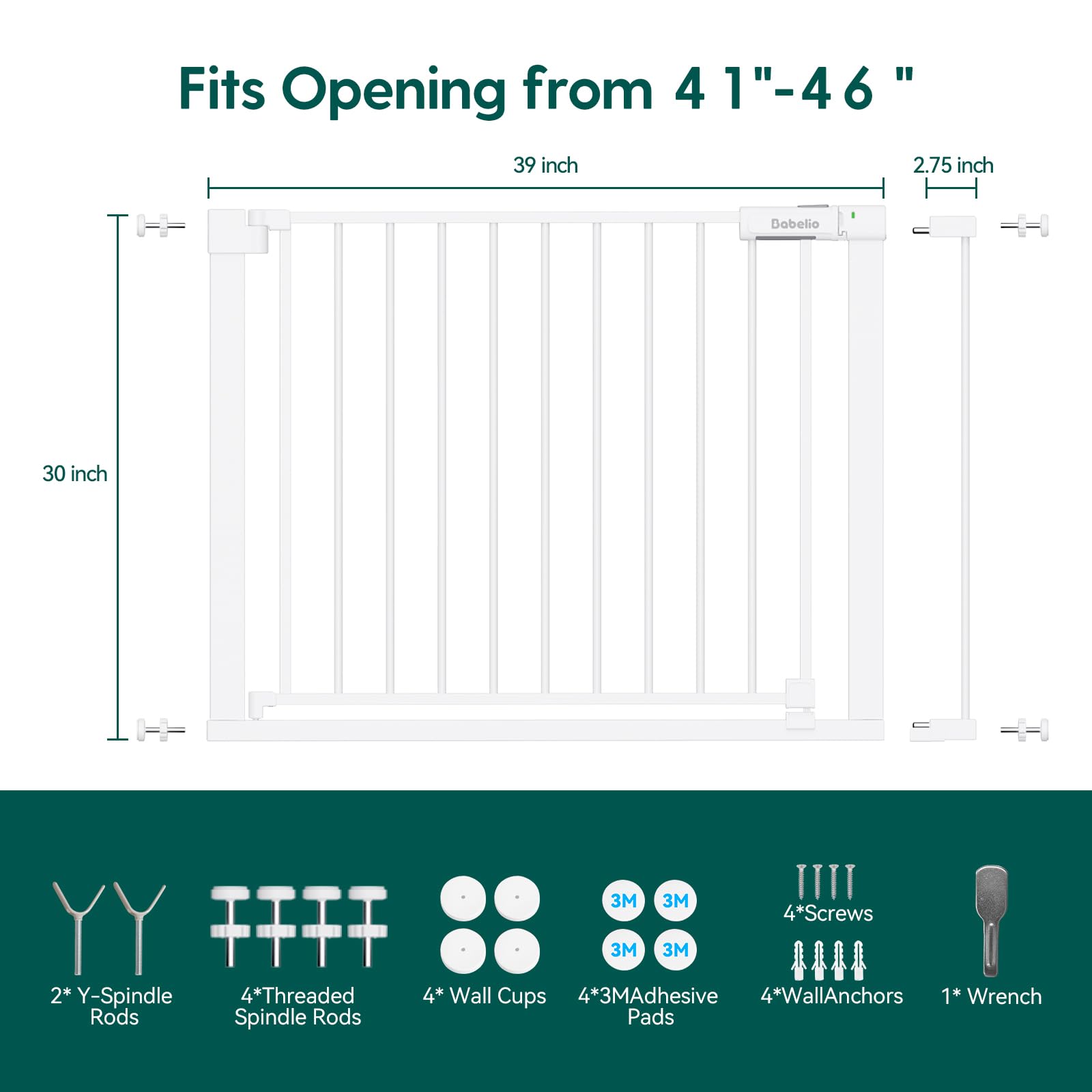 BABELIO wide 41-46 inch gate adapts to doorways and stairs