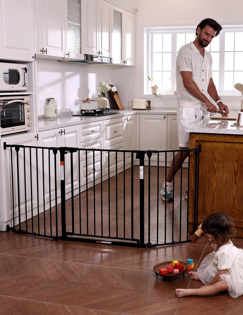 BABELIO baby gate folded closed view, compact for quick storage.