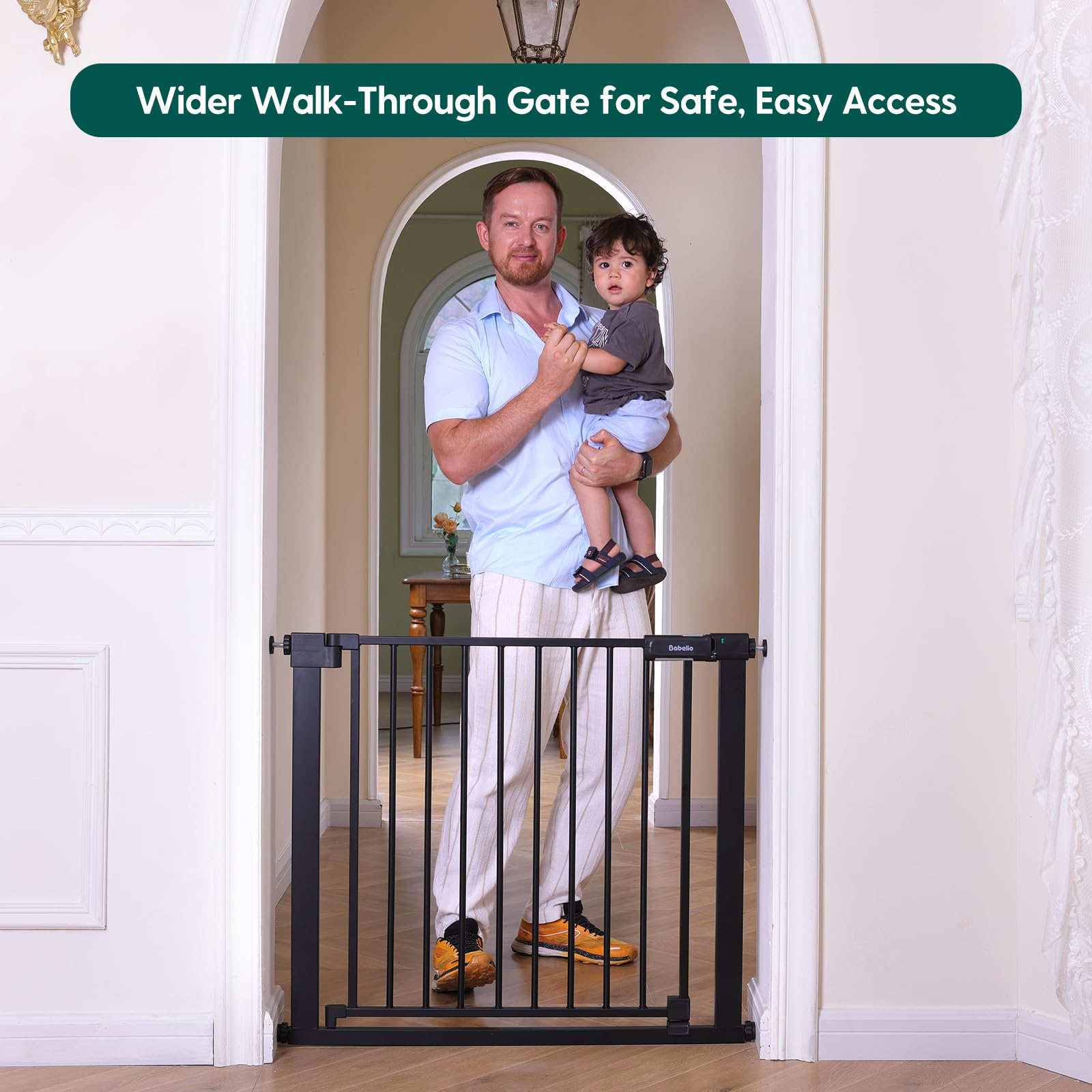 BABELIO gate shows a red-green lock indicator to confirm proper installation.