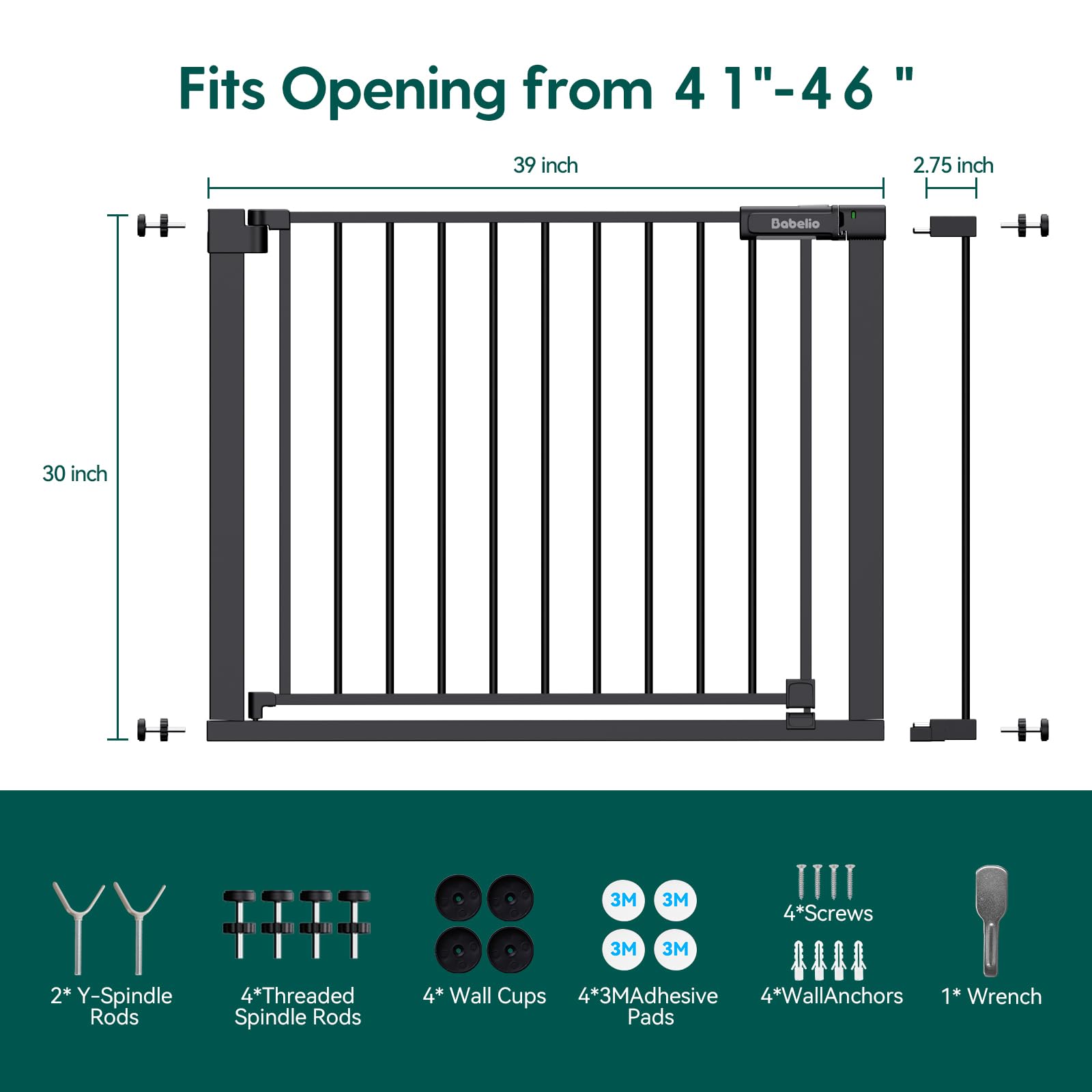 BABELIO gate includes optional Y-spindle rods for stair banisters.