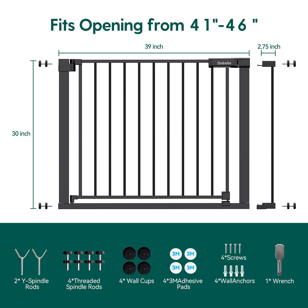 BABELIO gate includes optional Y-spindle rods for stair banisters.