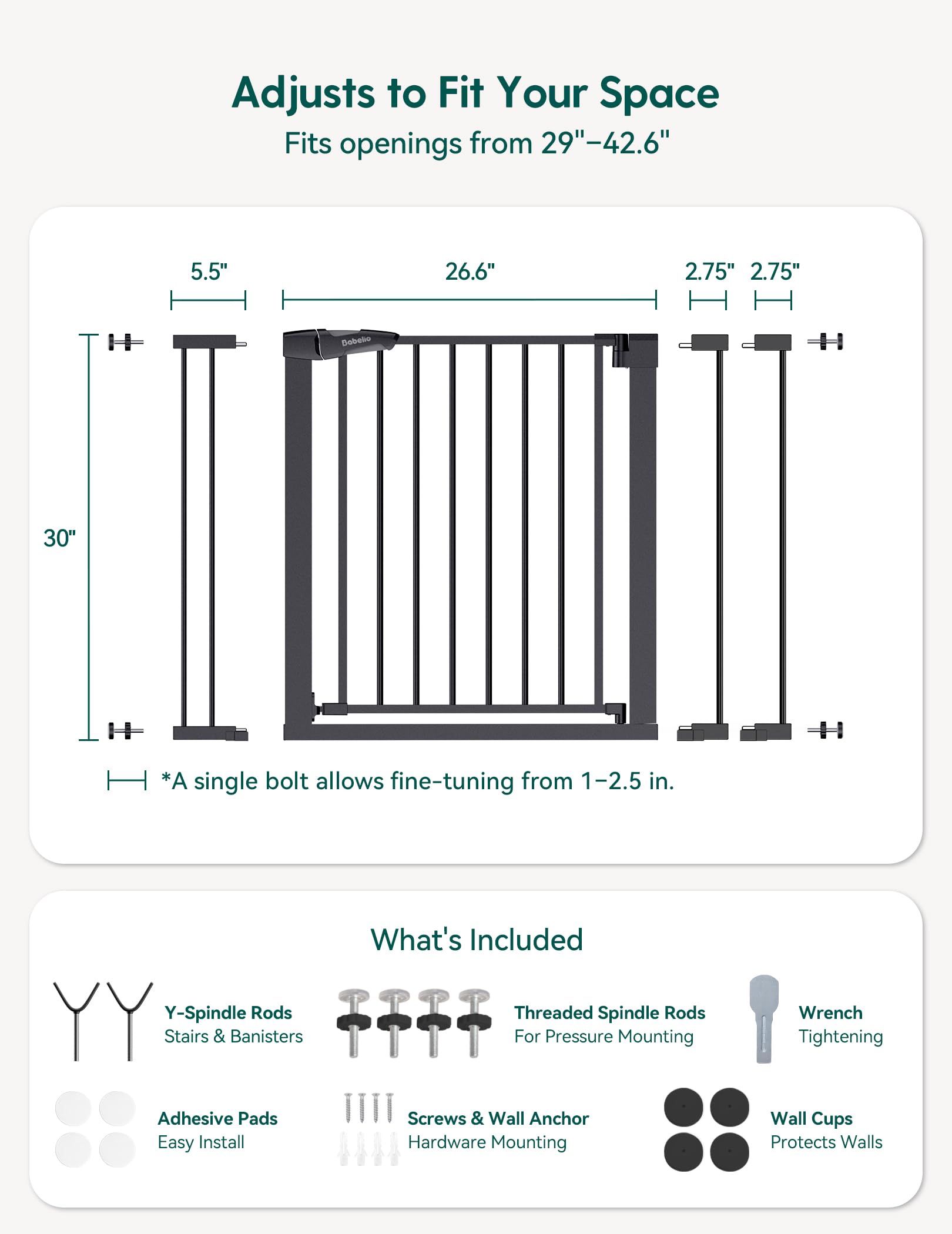 BABELIO baby gate rugged steel construction for durability.