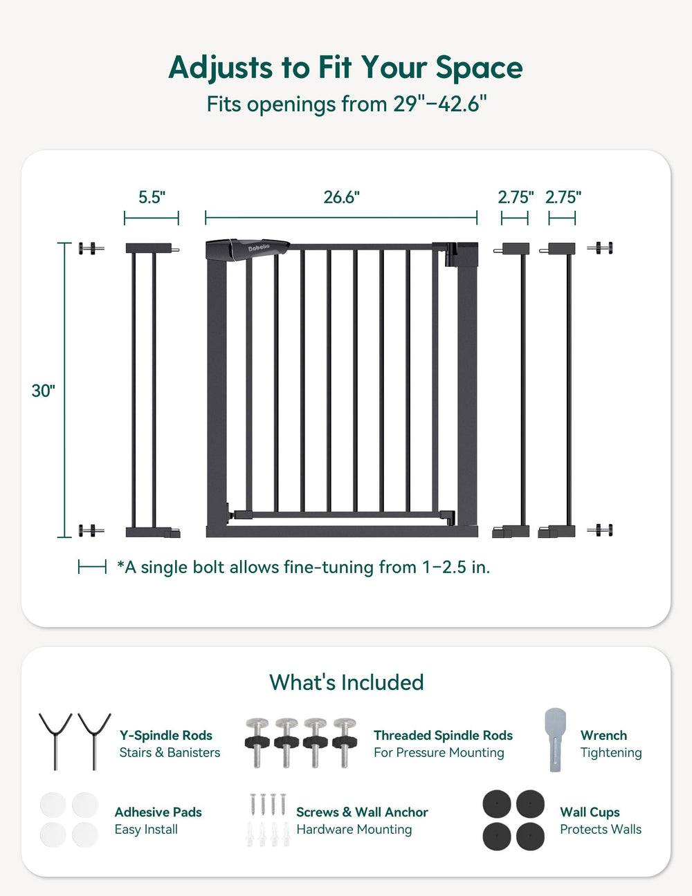 BABELIO baby gate rugged steel construction for durability.