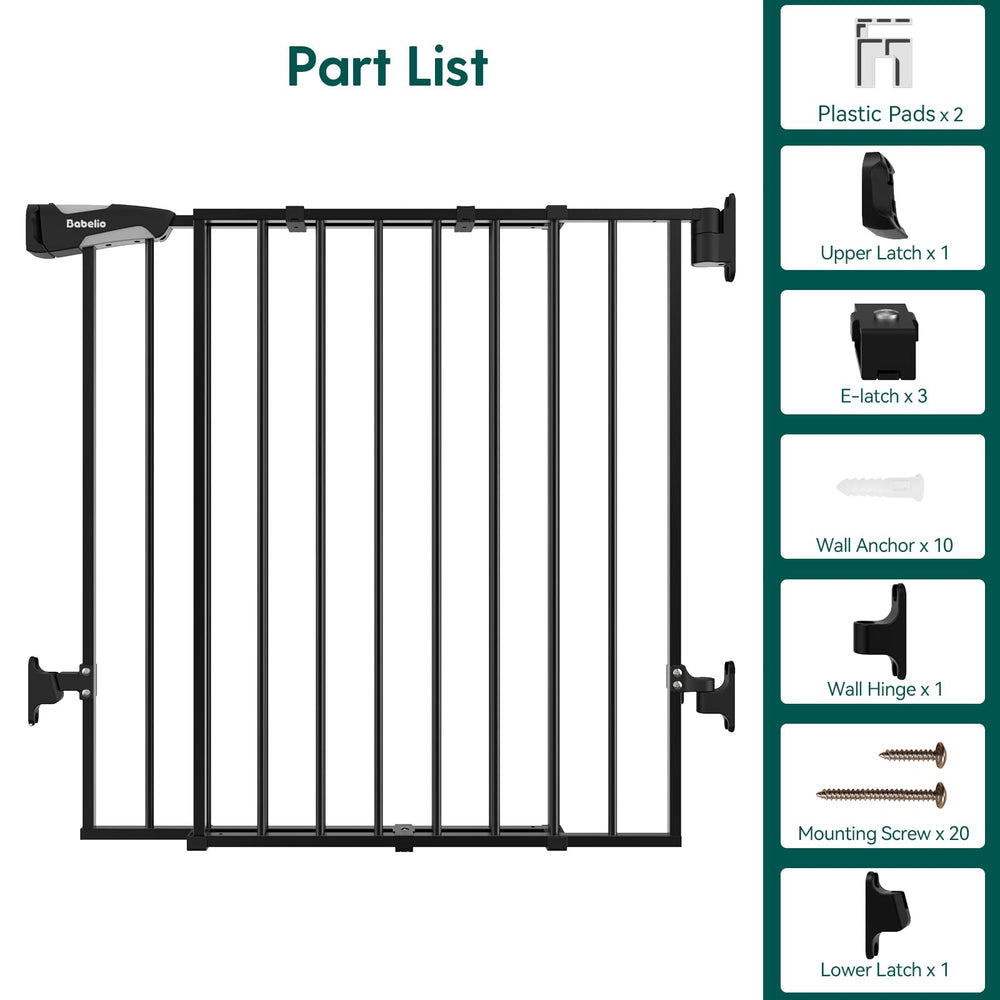Top-of-stairs safety gate protecting children and pets