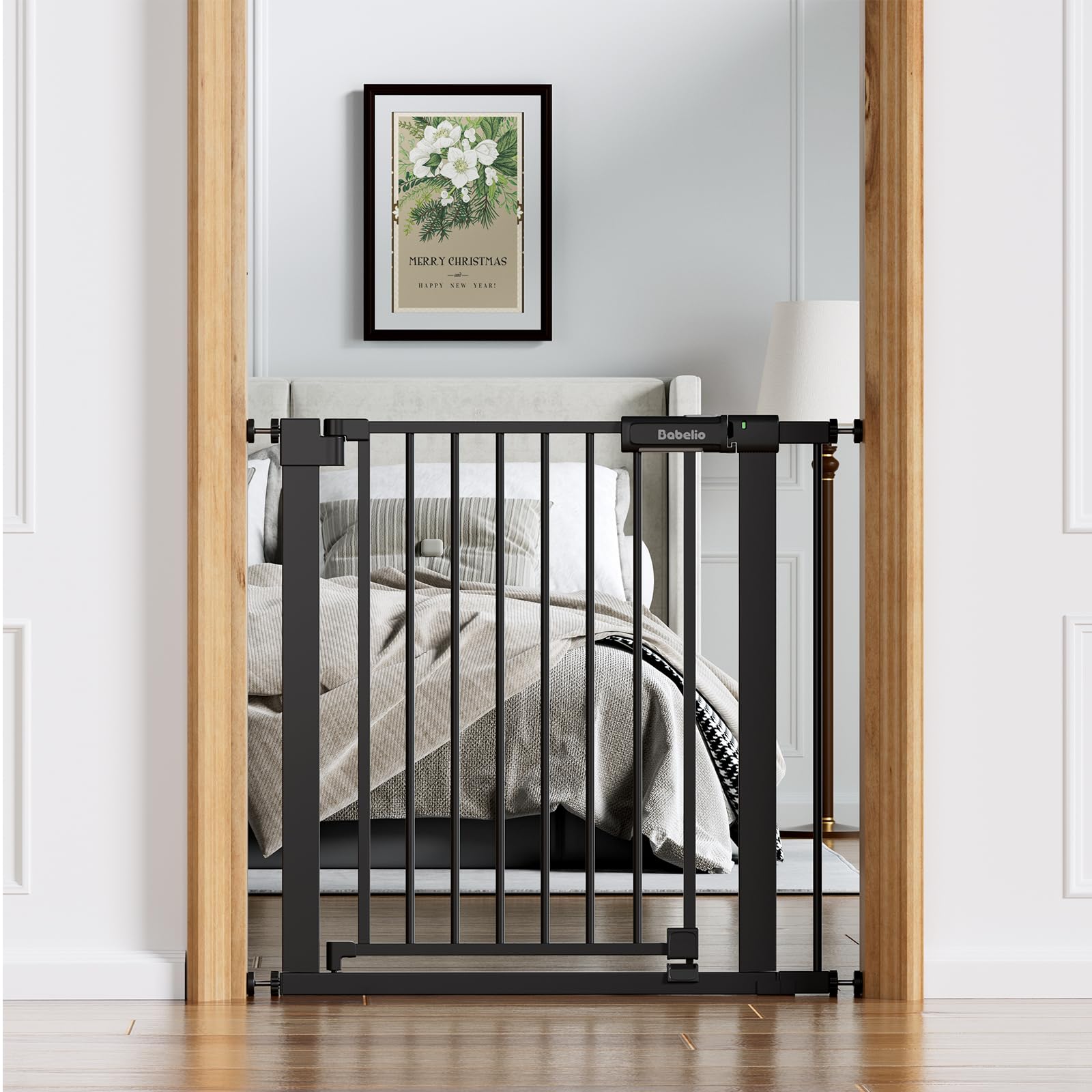BABELIO baby gate with wide walk-through door for easy passage
