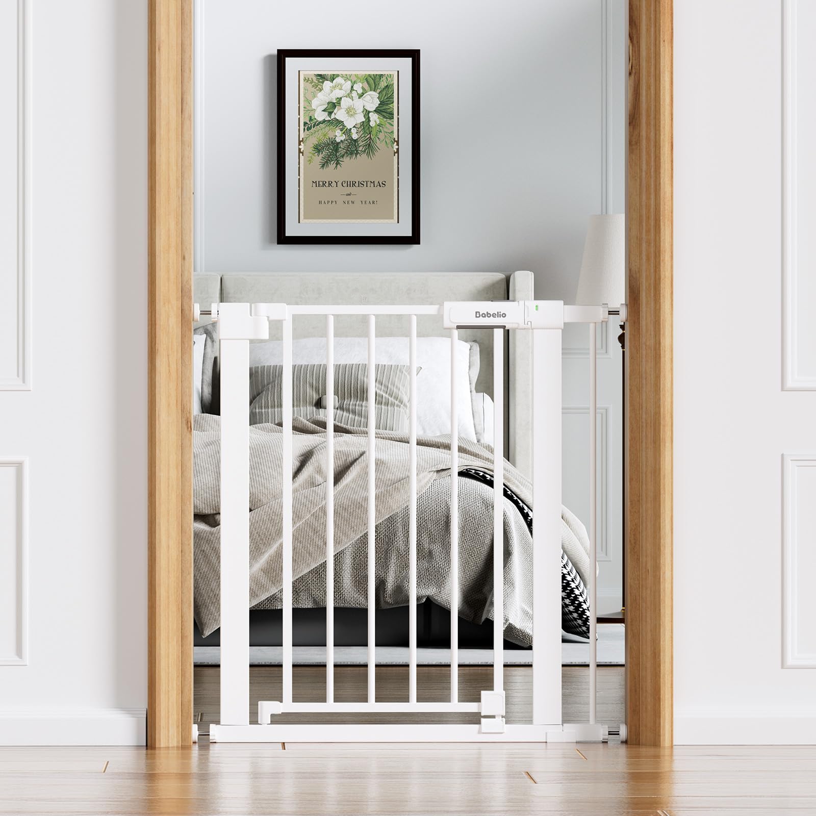 BABELIO Baby Gate with walk-through door for easy access while carrying a child.