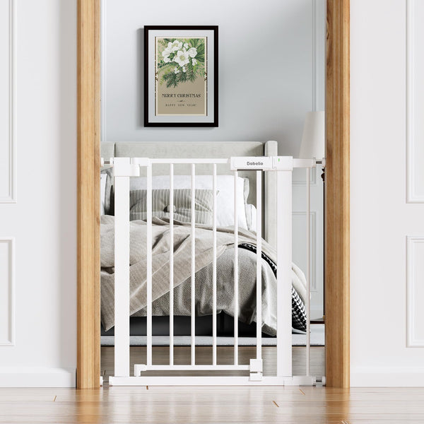 BABELIO Baby Gate with walk-through door for easy access while carrying a child.