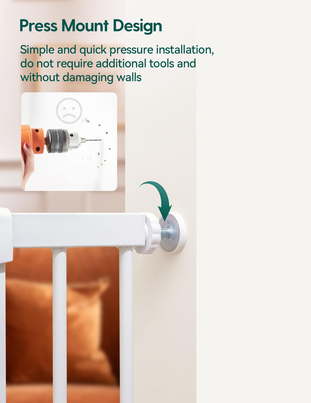 BABELIO white finish gate blending with modern home interiors