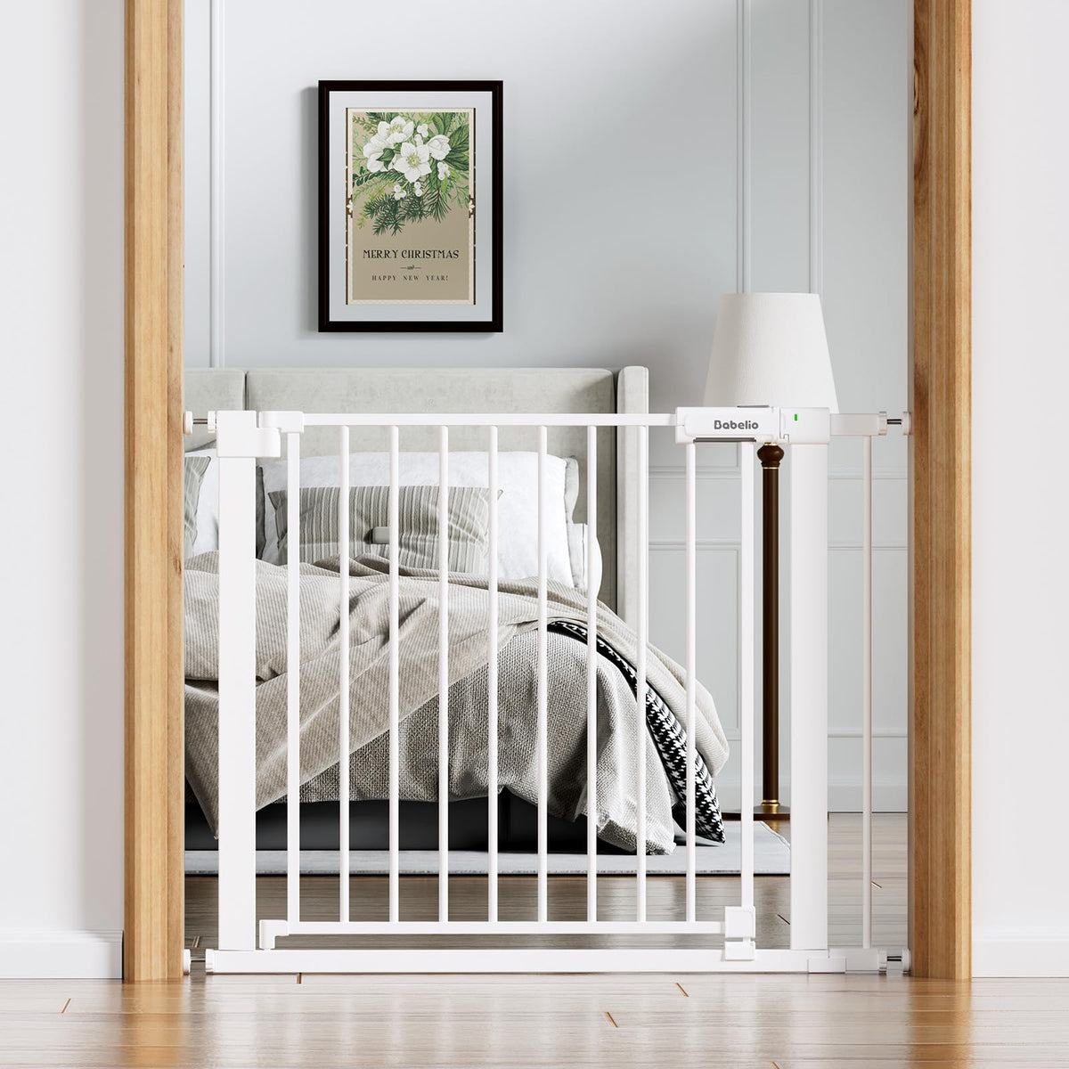 BABELIO baby gate wide walk-through for easy passage with a stroller.