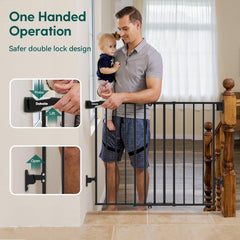 Wide walk-through opening for easy passage through stairs and thresholds