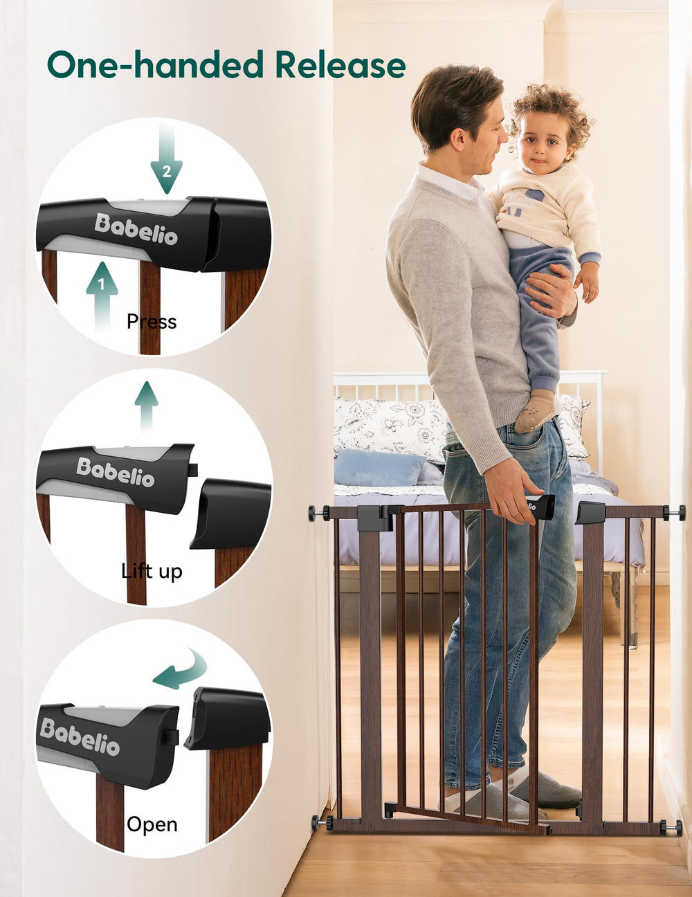 Babelio Baby Gate Y-bolts and anti-collision grooves improve stability.