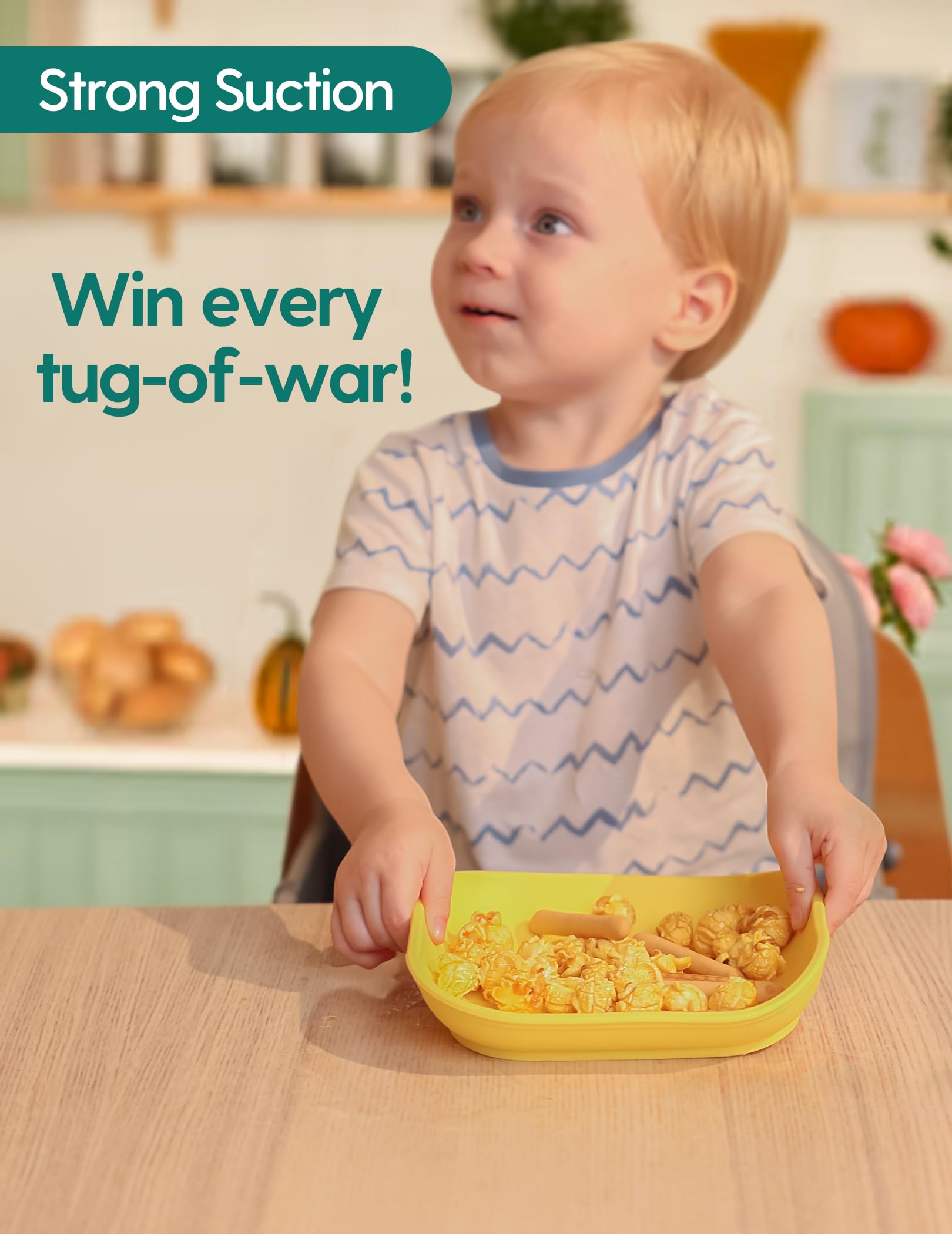 BABELIO baby plate durable silicone stands up to drops and daily use.