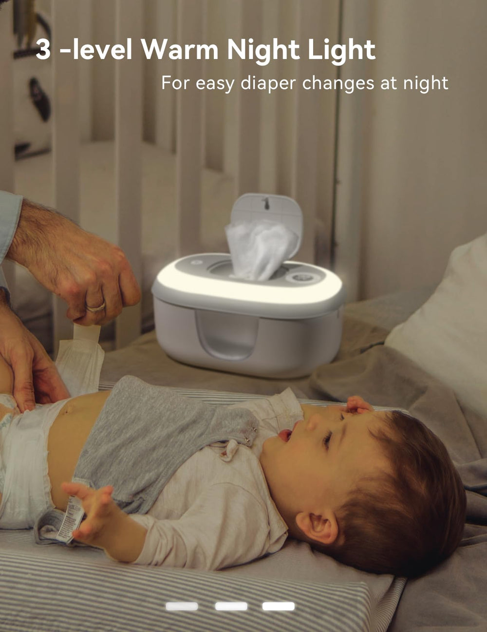 BABELIO night light assists during midnight diaper changes with soft brightness.