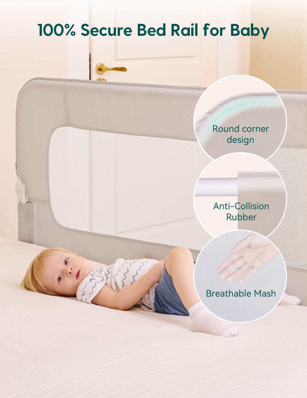 BABELIO folding guard rail folds compactly for space-saving storage.